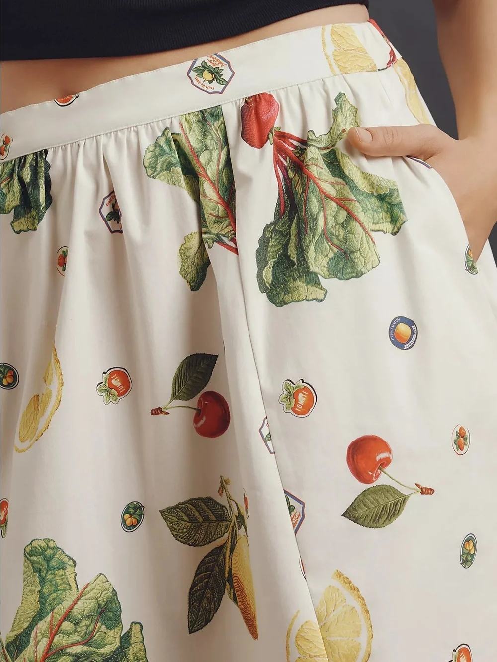 NWT Anthropologie Maeve Jacie Poplin Midi Skirt Harvest Vegetable Fruit XS